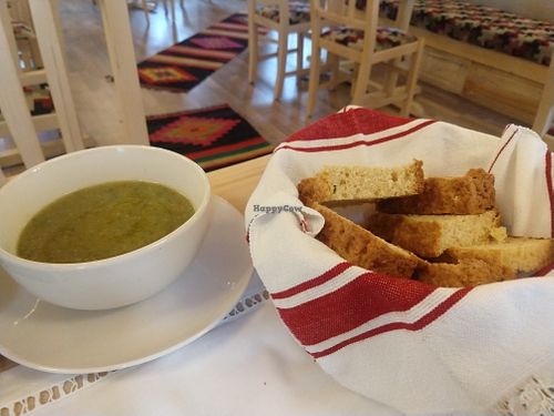 Wonderful spinach soup with hearty bread. at Edua in Gjirokaster