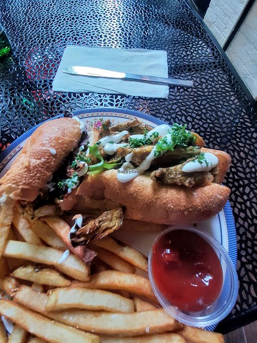 Sandwich with fries at DC Vegan in Washington