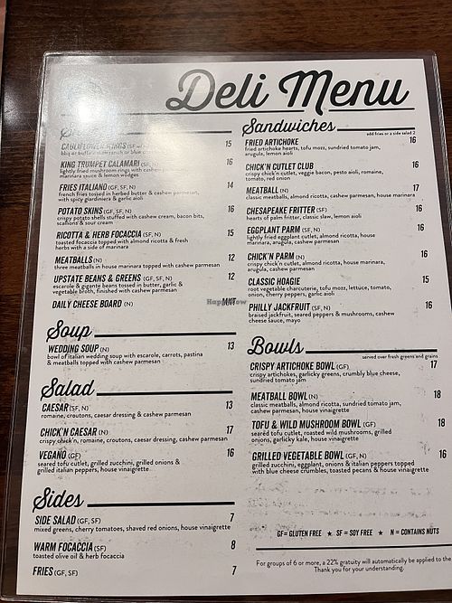 Deli menu  at DC Vegan in Washington