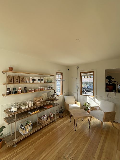 Store items and sitting area  at Mondays Plant Café in Calgary
