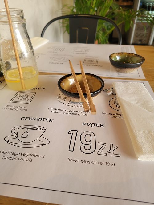 Waiting for my food at Vegan Sushi Bar in Warsaw