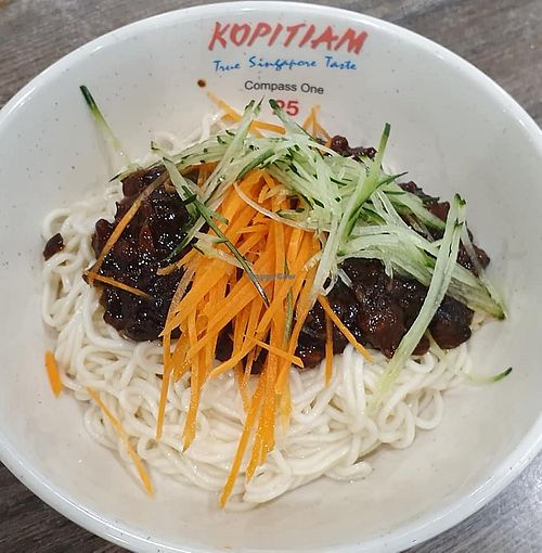 Zha jiang noodles. 
Photo by Sam Lama at Bao Su Zhai 寶素齋  in Northeast Singapore