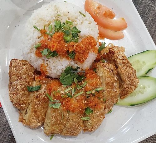 chicken rice. 
Photo by Sam Lama at Bao Su Zhai 寶素齋  in Northeast Singapore