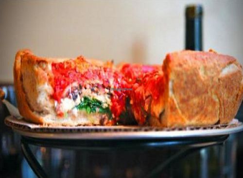 10 inch vegan stuffed pizza: spinach, crushed garlic, red onions, mushrooms at Patxi's Pizza - Hayes Valley in San Francisco