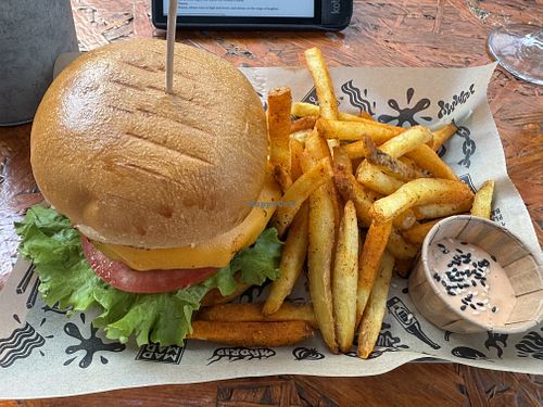 Burger and Cajun friess  at Mad Mad Vegan - Lavapiés in Madrid