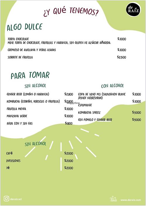 Menu at De Raiz in Santiago