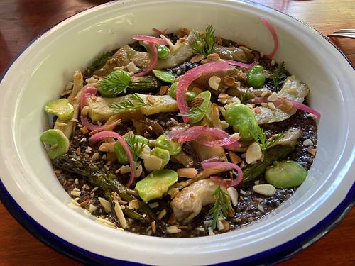 Quinoa cooked as risotto, with vegetables and mushrooms at De Raiz in Santiago