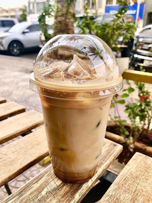 Iced soya latte  at V60 Specialty Coffee Roasters in Aqaba