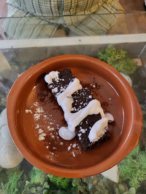 Fubdgy browny with coconut whipped cream at The Green House in Santiago De Compostela