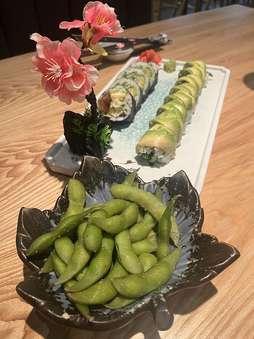 Edamame & a couple veggie sushi’s rolls  at Sakura in Guntersville