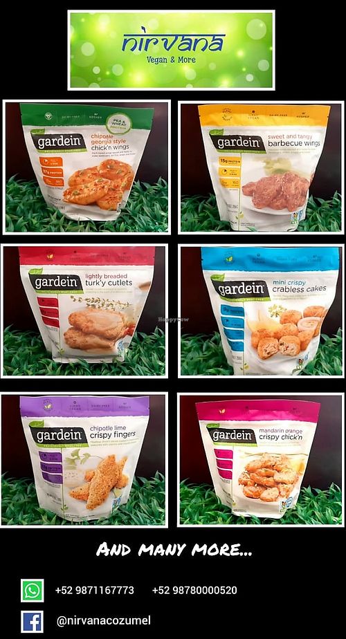Nirvana foods vegan products at Nirvana Foods Indian Vegan Restaurant and Grocery in Cozumel