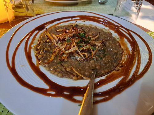Habat remanah (lentils-eggplant) at Sufra in Rabat