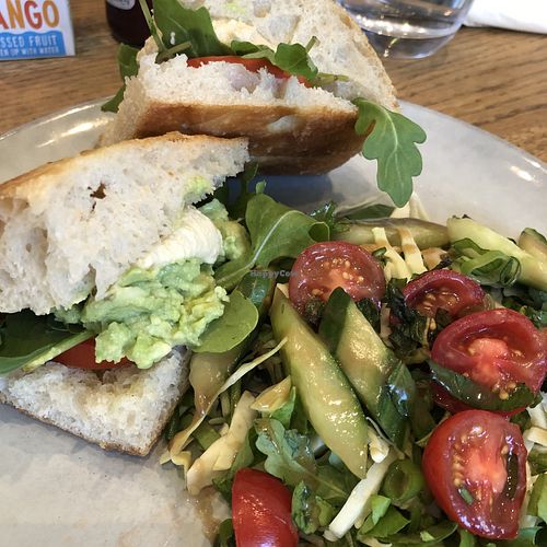 Hummus, avocado, tomato & rocket on focaccia   at The Gardent Reigate in Reigate