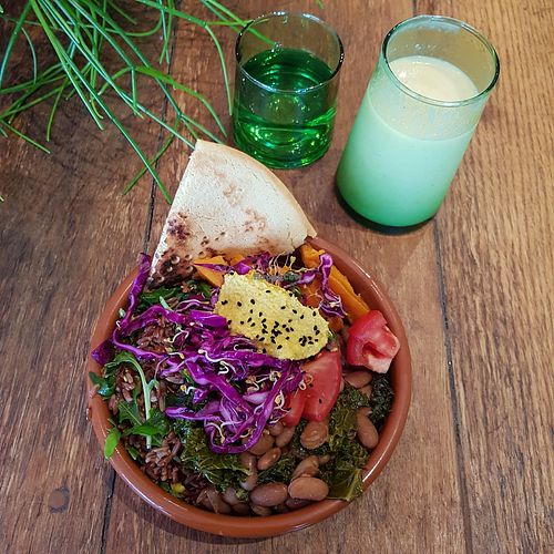 Earth bowl and mango lassi at Dane & Port - Natural Kitchen in Bournemouth