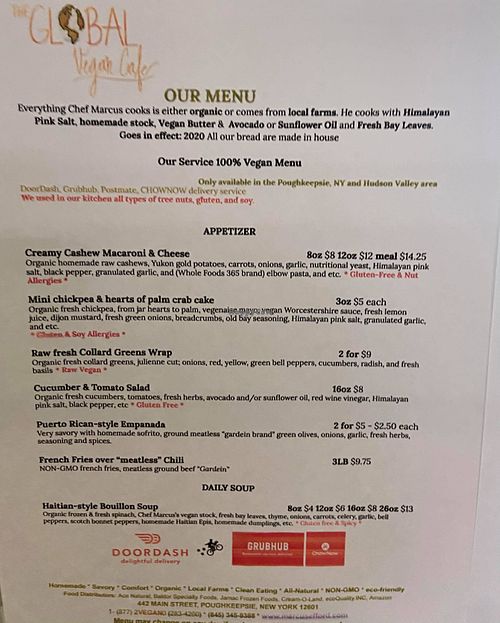 Menu at The Global Vegan Cafe  in Poughkeepsie