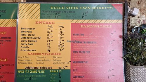 Menu at Yardie Ting in Portland