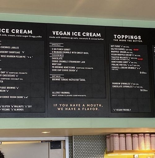 "V" Vegan friendly  at Van Leeuwen in Houston