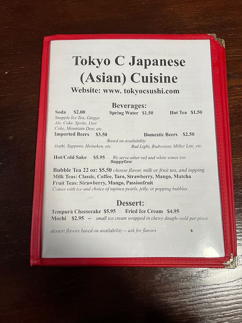 Menu   at Tokyo C in Wrightstown