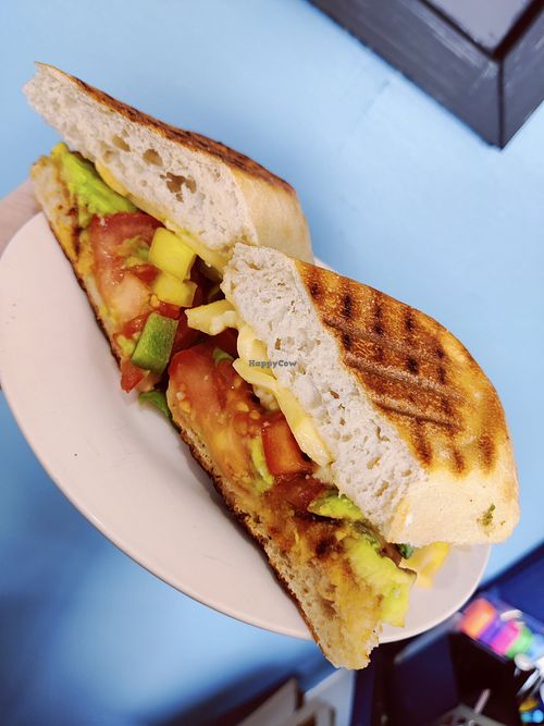 Spicy Vegan Panini with Vegan Cheese at Sandwich Heaven in Macclesfield