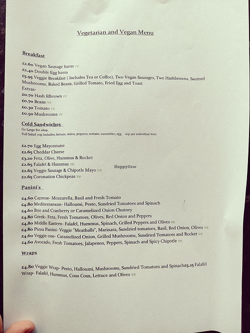 Veggie menu at Sandwich Heaven in Macclesfield