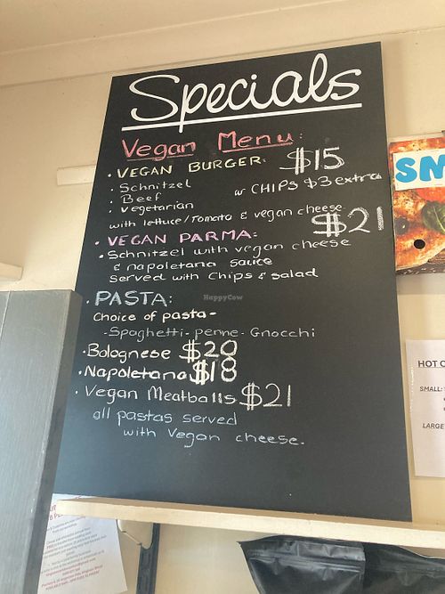 Vegan menu!  at Cappa Rossi's in Kinglake