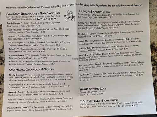 Current menu - Dec 2021 at Firefly Coffeehouse in Oregon