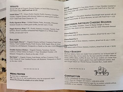 Current menu - Dec 2021 at Firefly Coffeehouse in Oregon