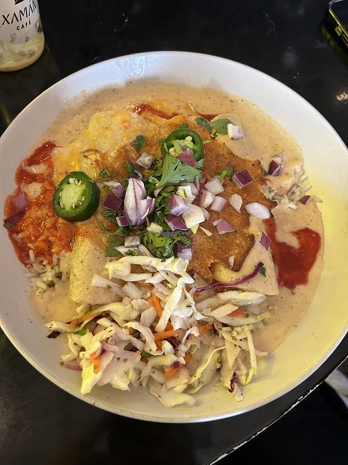 Birria enchiladas with jackfruit - so good! 🤤  at Casa Del Vegano in Dallas
