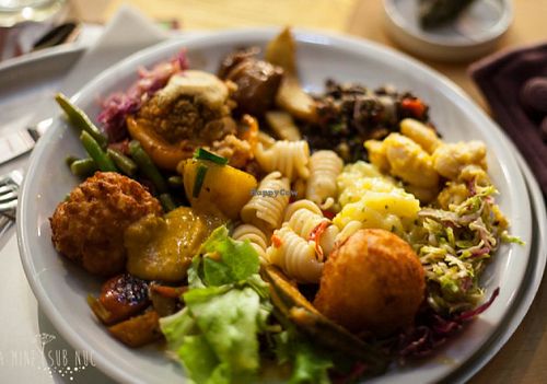 My plate. Couldn't resist trying all vegan dishes. at Red in Heidelberg