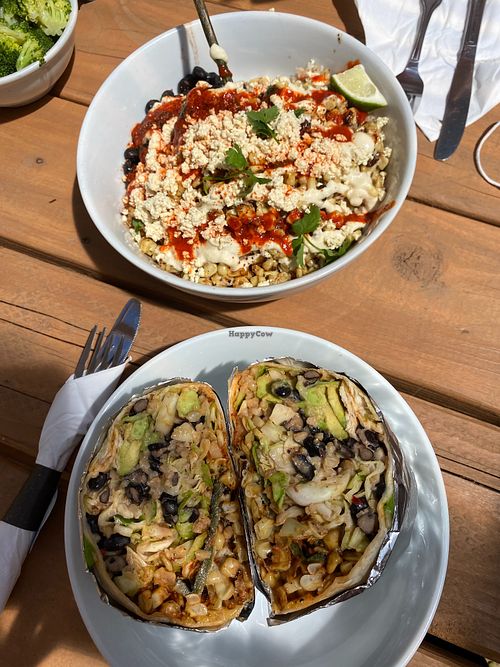Spicy elote bowl and burrito (Amazing!) at Supernova in Portland