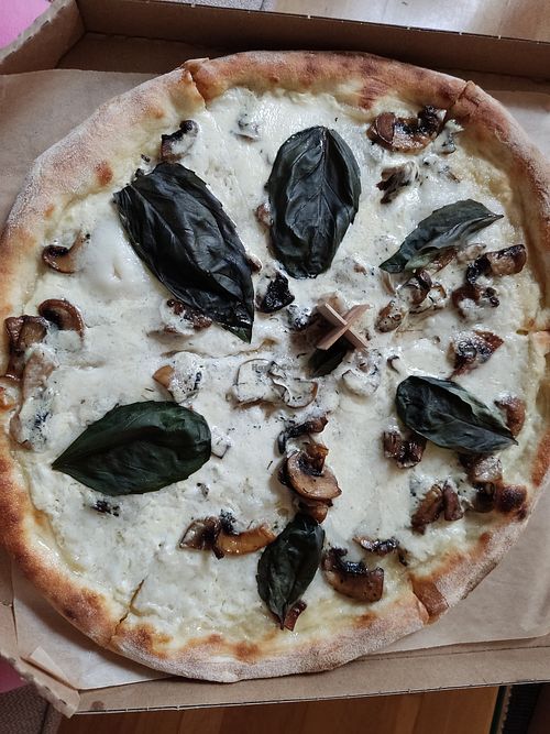 Funghi pizza at Chutnej in Prague