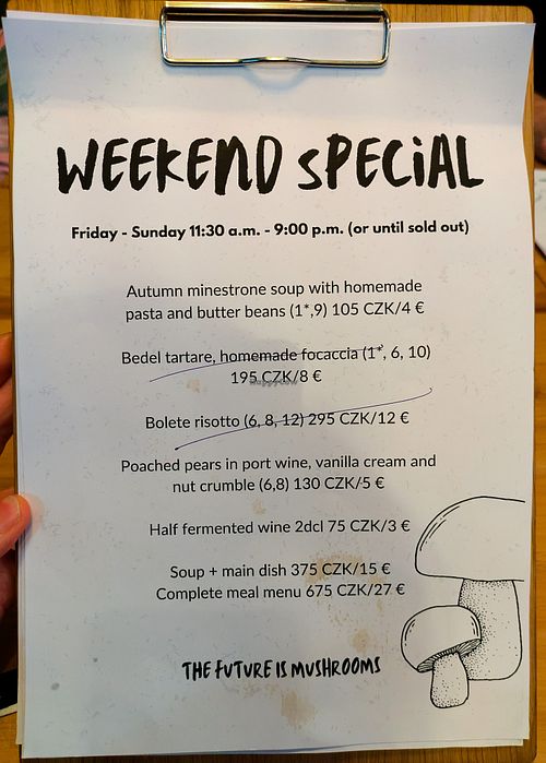 Menu page at Chutnej at Chutnej in Prague
