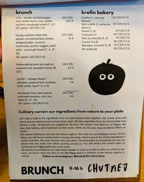 Menu page at Chutnej at Chutnej in Prague