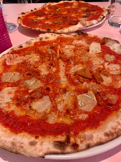 Vegan hawaii & pepperoni. at Pien Brewpub in Helsinki