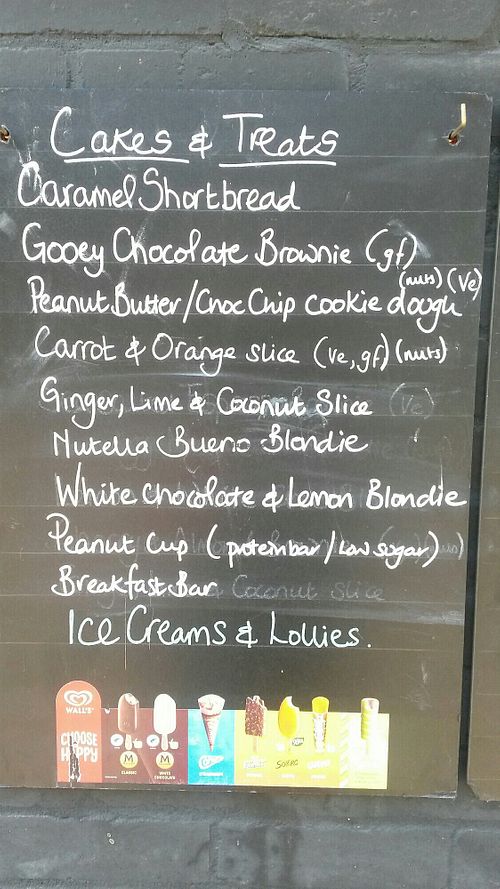 Cakes and treats menu at The Cycle Hub in Newcastle Upon Tyne