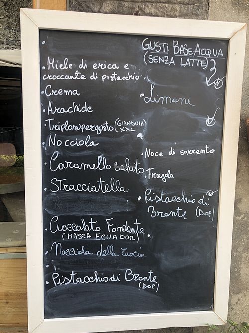 The daily menu. V mark’s vegan options  at Picchio Gelateria Naturale in Bracciano
