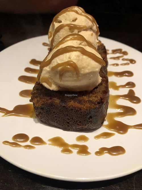 Sticky toffee pudding with hazelnut ice cream  at The Music Cafe in Stratford-upon-avon