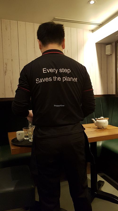 Nice staff uniform. at Tofu Vegan - Islington in North London