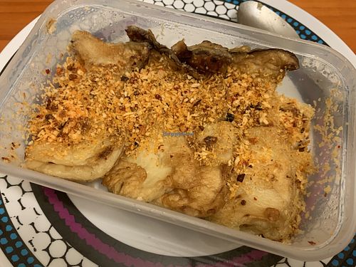 Pan-fried king oyster mushrooms with garlicky breadcrumbs  at Tofu Vegan - Islington in North London