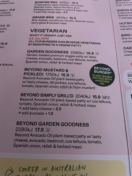 Vegan burger options   at Grill'd - Southern Cross in Melbourne