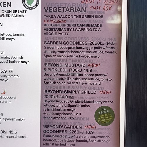 Veggie menu at Grill'd in Ringwood
