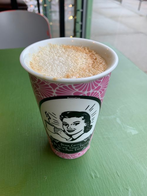 Soy latte in my own cup—yum!  at Take Two Cafe in Schenectady