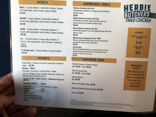 Menu as of 1/16/22 #Veganuary at Herbie Butcher's Fried Chicken in Minneapolis