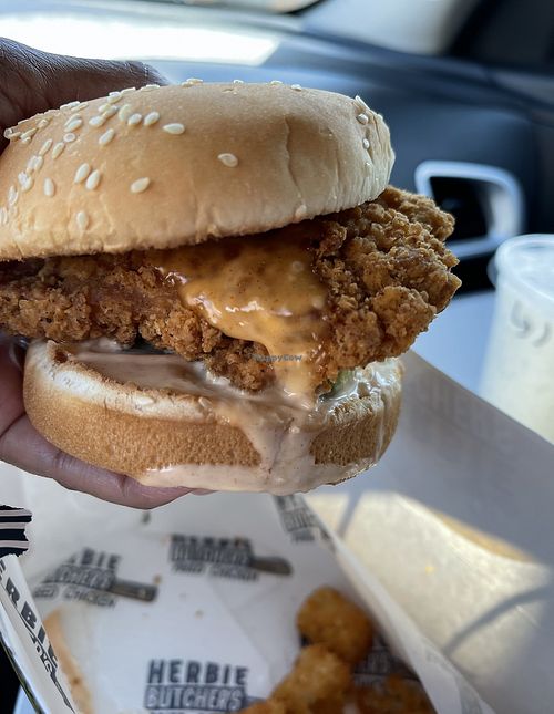 Amazing chicken sandwich with Butcher’s sauce   at Herbie Butcher's Fried Chicken in Minneapolis