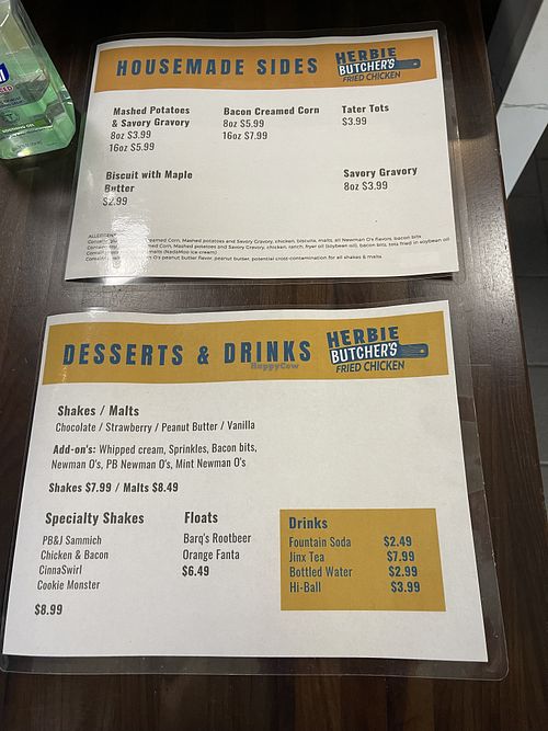 Current menu April 2022  at Herbie Butcher's Fried Chicken in Minneapolis