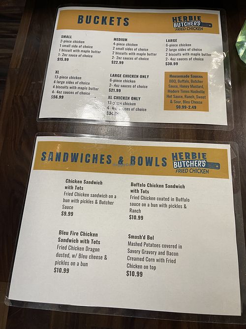 Current menu April 2022  at Herbie Butcher's Fried Chicken in Minneapolis