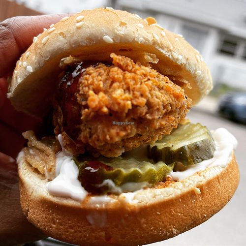 Chik’n Fried Steak Sandwich- delicious !  at Herbie Butcher's Fried Chicken in Minneapolis