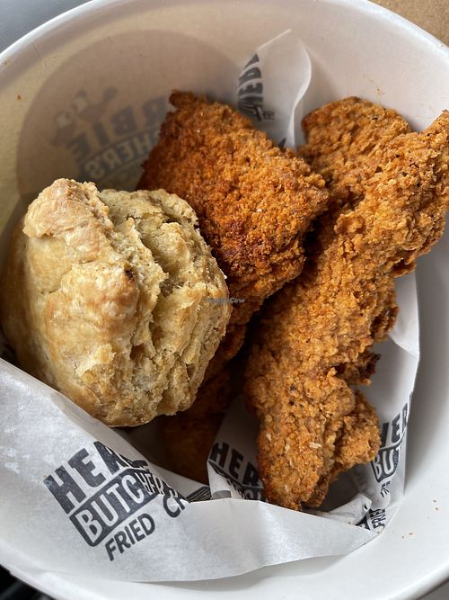 Small bucket with dragon dust (spicy flavoring)  at Herbie Butcher's Fried Chicken in Minneapolis