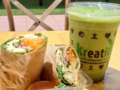 Holy hummus wrap and a green dream smoothie at Kreation Organic Kafe - Westwood in West Los Angeles