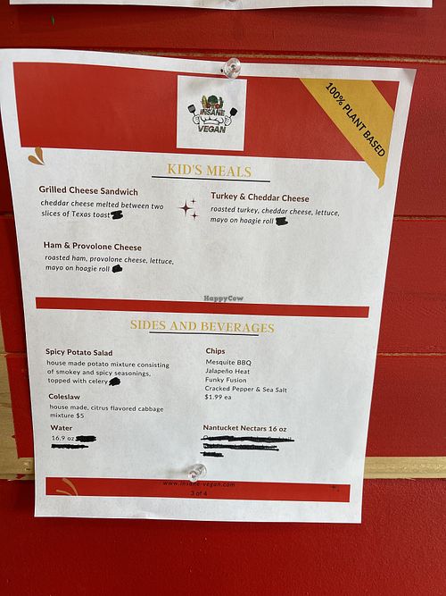 Menu   at Insane Vegan in St Paul